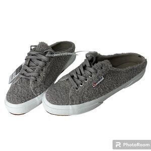 NWOT! Superga Slip On Shearling Mule Round Toe Light Gray Women S3112mw Sneakers